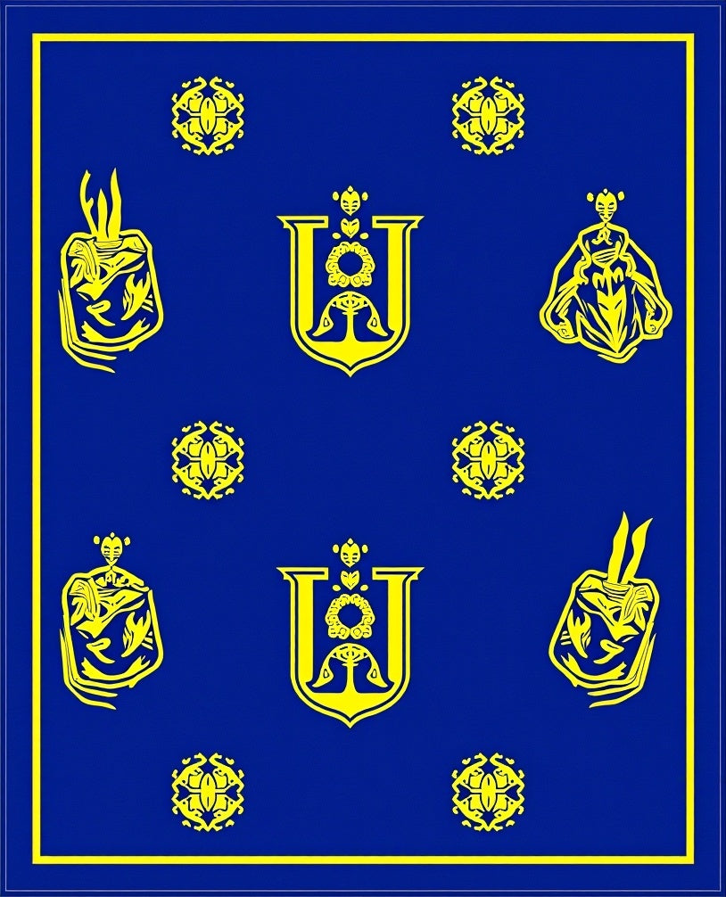 Royal Blue Yellow Crests And Orbs Rug