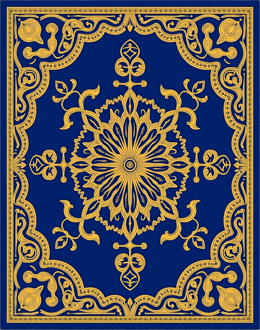Opulent Blue Golden Bloom Mandala Rug