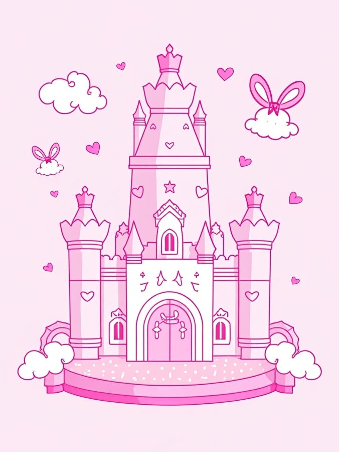 Pink Castle Hearts and Clouds Rug
