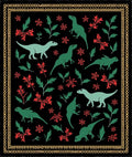 Durable Dinosaurs Red Floral Black Rug