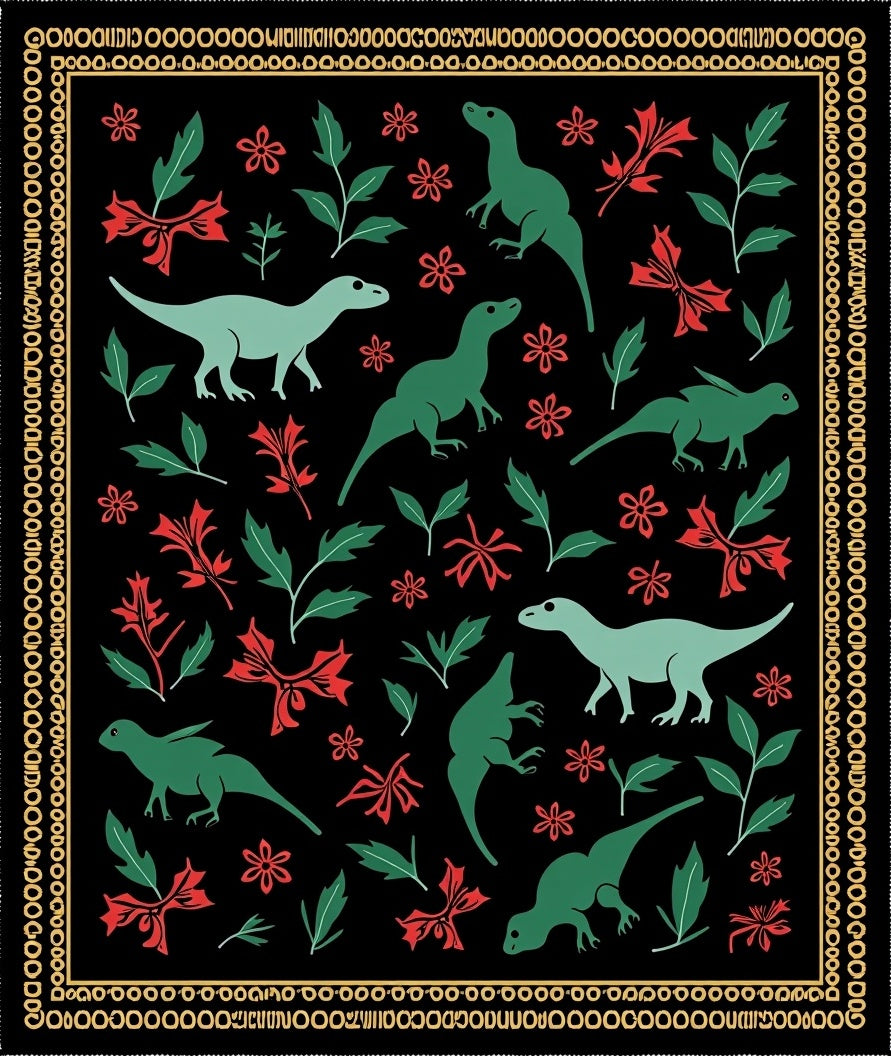 Durable Dinosaurs Red Floral Black Rug