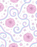 Pink Rose Pastel Swirl Stars Rug