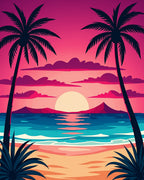 Tropical Sunset Palm Tree Beach Rug