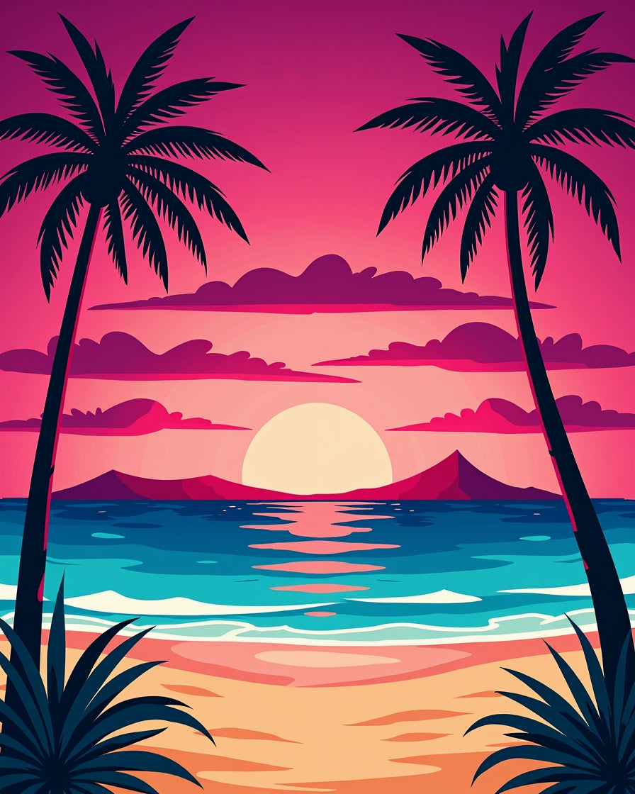 Tropical Sunset Palm Tree Beach Rug