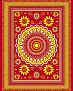 Red Yellow Sunburst Medallion Floral Rug