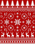 Red White Christmas Tree Reindeer Snowflake Rug