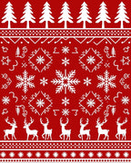 Red White Christmas Tree Reindeer Snowflake Rug