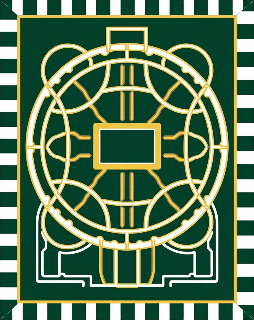 Emerald Green Golden Orb Geometric Rug