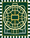 Emerald Green Golden Orb Geometric Rug