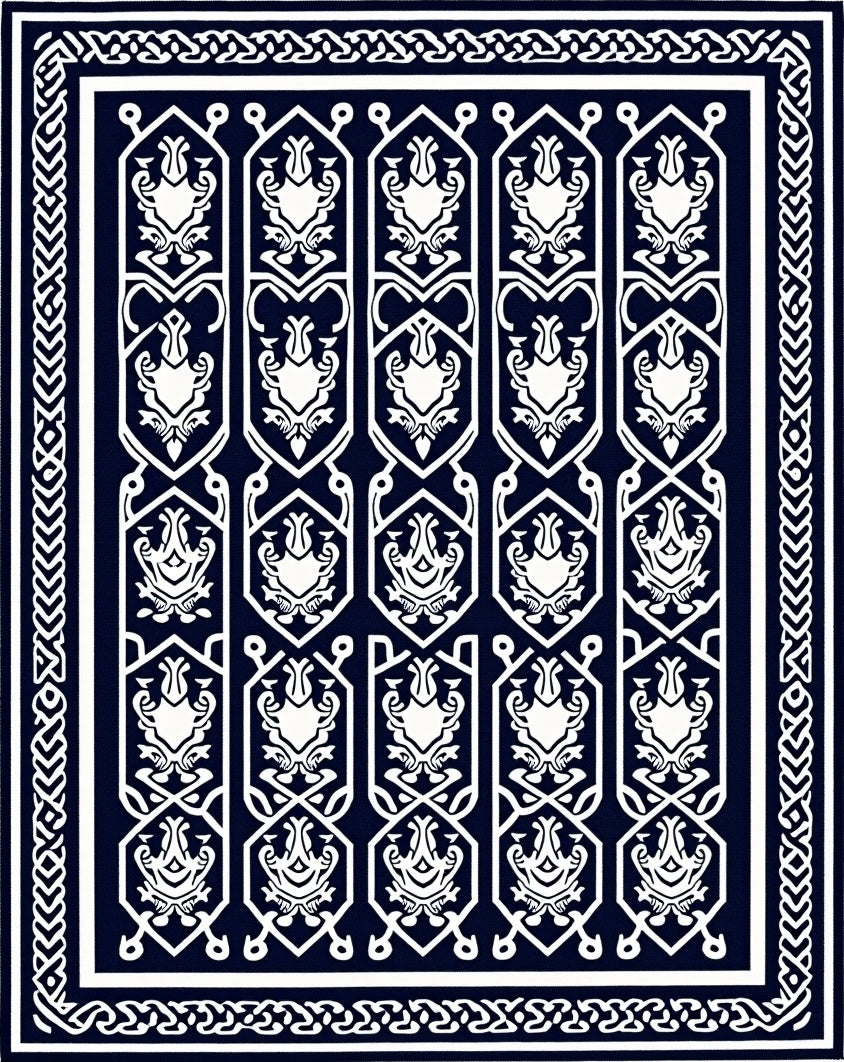 Nautical Navy White Interlocking Paisley Rug