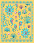 Aquamarine Seahorses Yellow Tropical Mandala Rug
