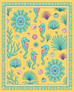 Aquamarine Seahorses Yellow Tropical Mandala Rug