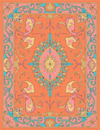 Vibrant Orange Floral Swirl Garden Rug