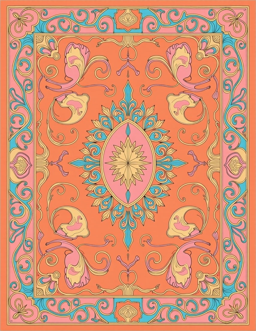 Vibrant Orange Floral Swirl Garden Rug