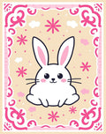 Kawaii White Rabbit Pink Floral Border Rug