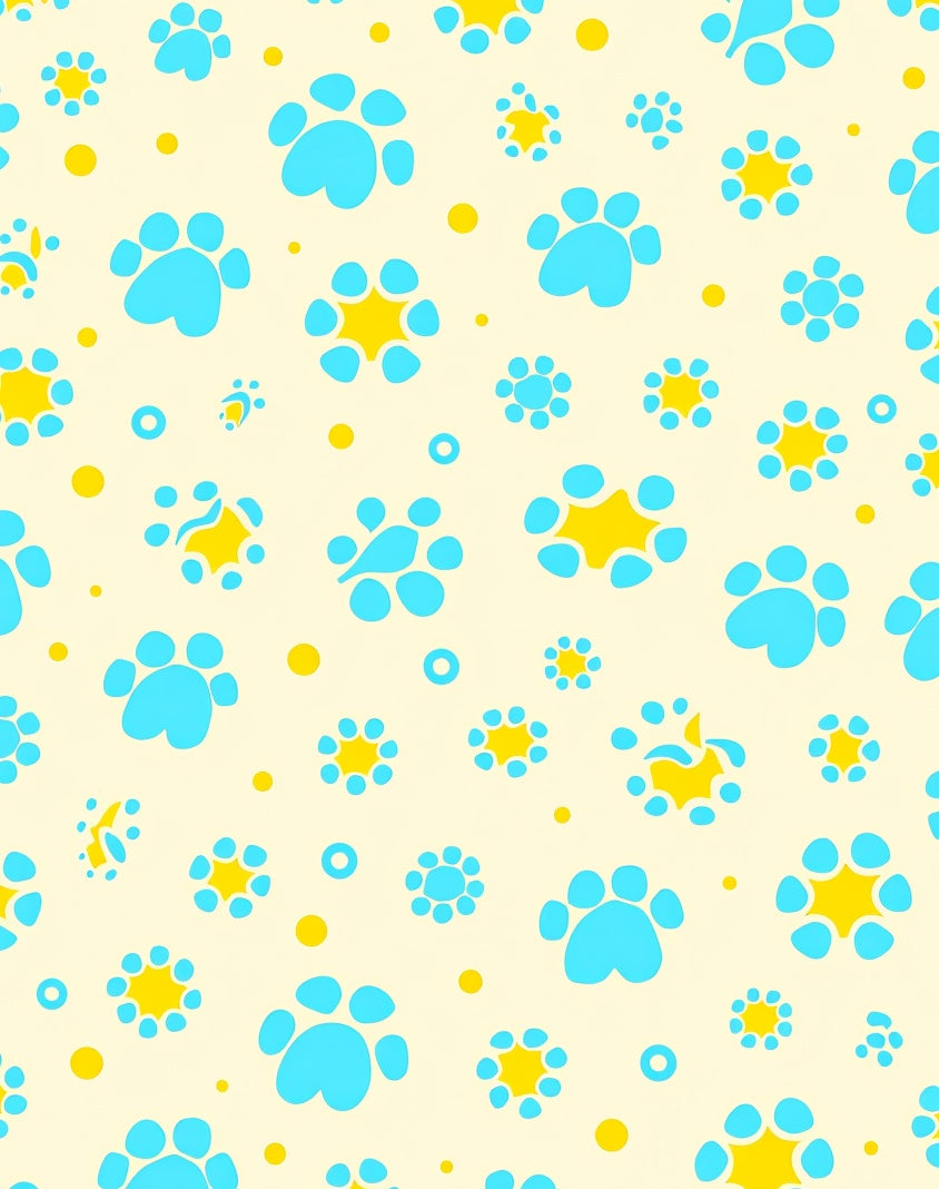 Blue Paw Prints Yellow Stars Rug