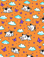 Cute Cows Butterflies Orange Sky Rug