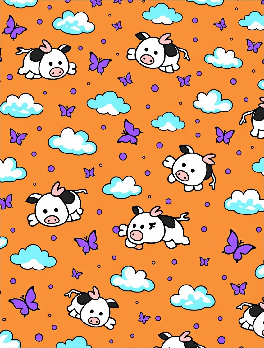 Cute Cows Butterflies Orange Sky Rug