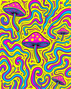 Psychedelic Mushroom Swirl Yellow Rug