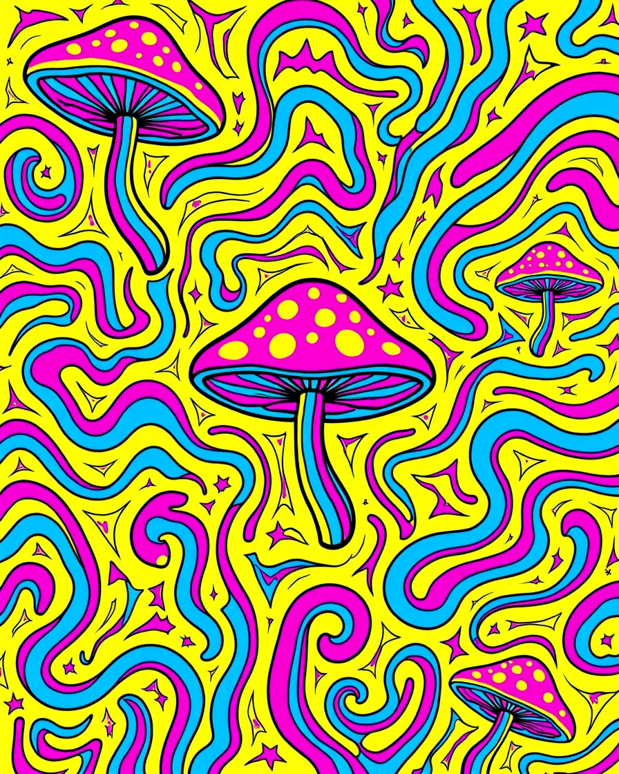 Psychedelic Mushroom Swirl Yellow Rug