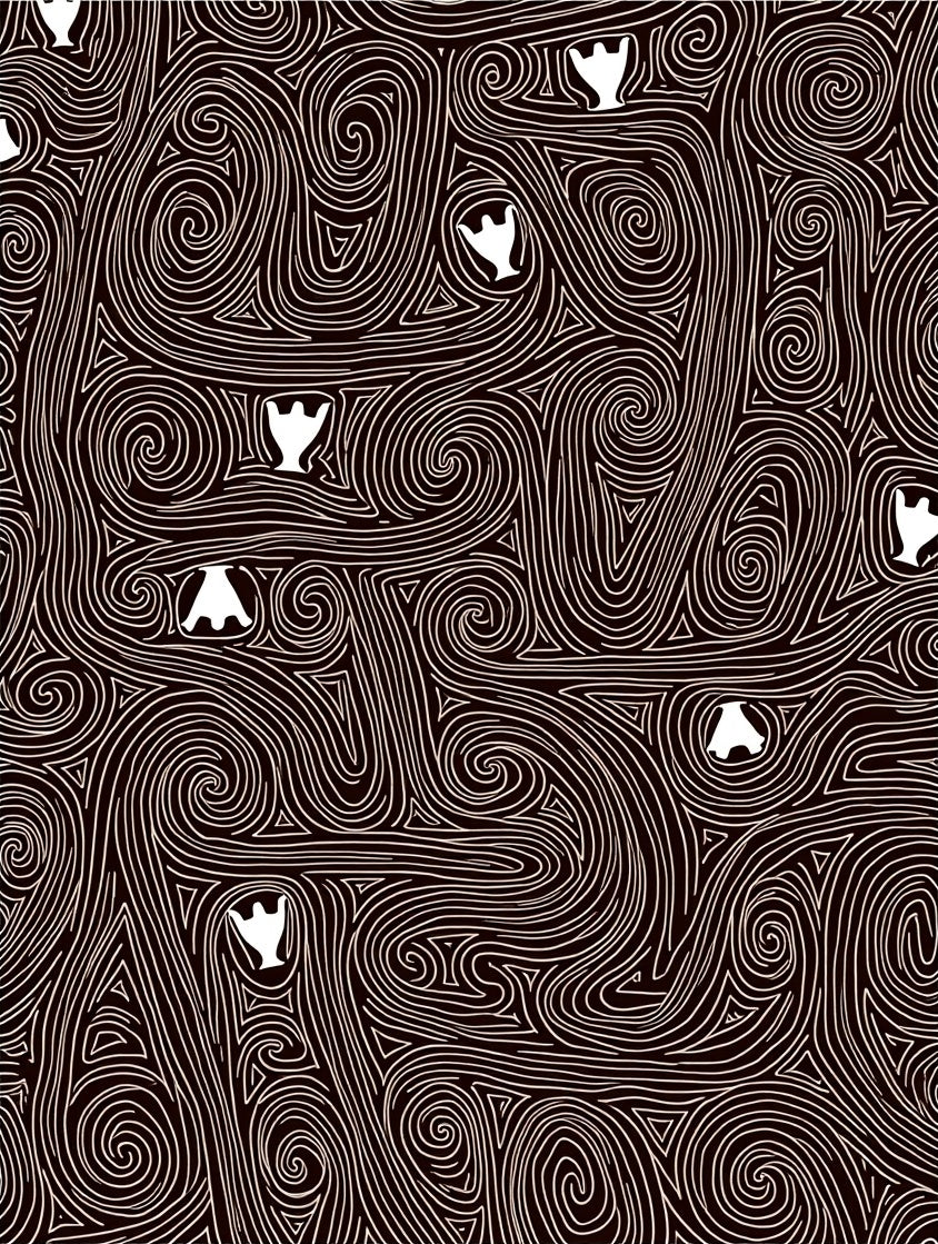 Dark Brown Swirling White Figures Rug