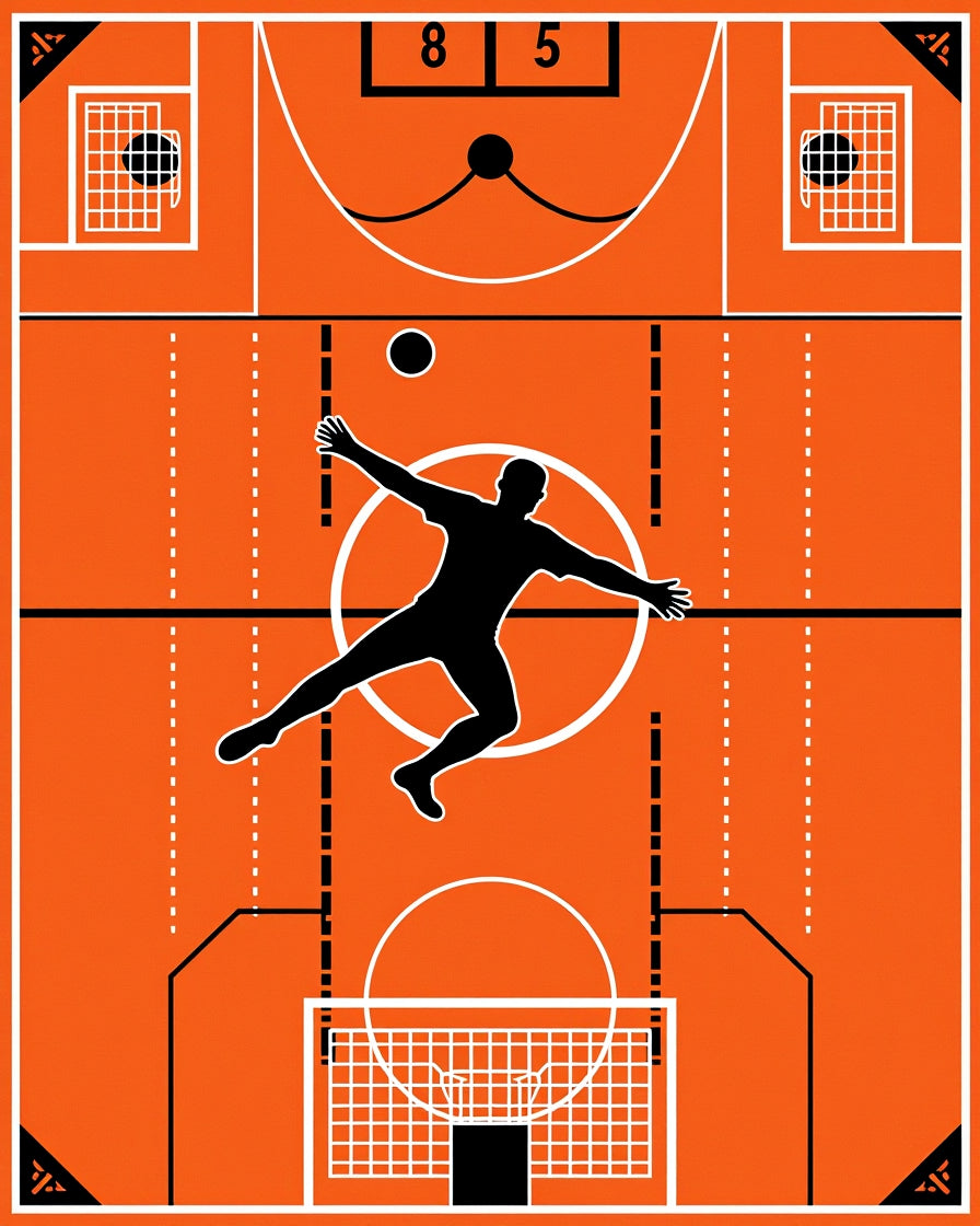 Orange Black Silhouette Soccer Field Rug