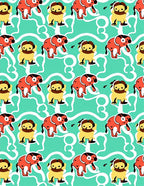 Playful Red Elephant Yellow Animal Zoo Rug