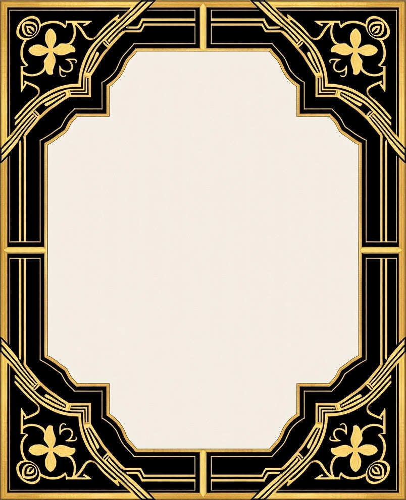 Art Deco Black Gold Floral Frame Rug