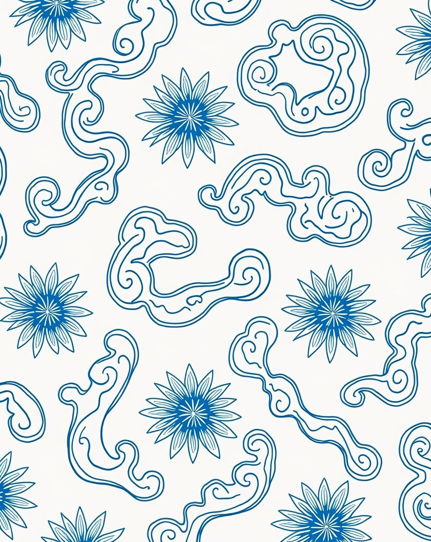 Azure Blossom Cloud Swirls Rug