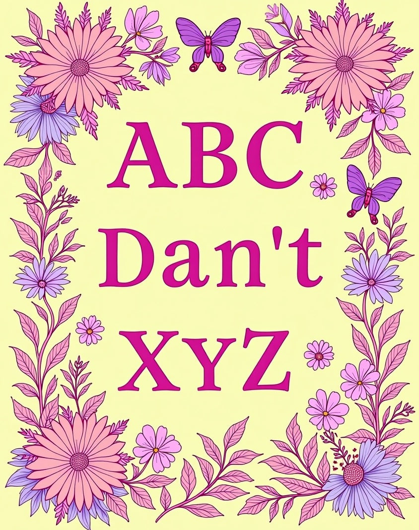 Pink Floral Butterfly Alphabet Border Rug
