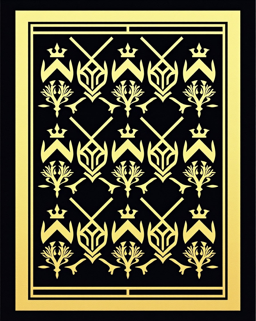 Regal Black Gold Heraldic Ornament Rug