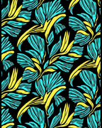 Bold Teal Yellow Tropical Leaves Rug