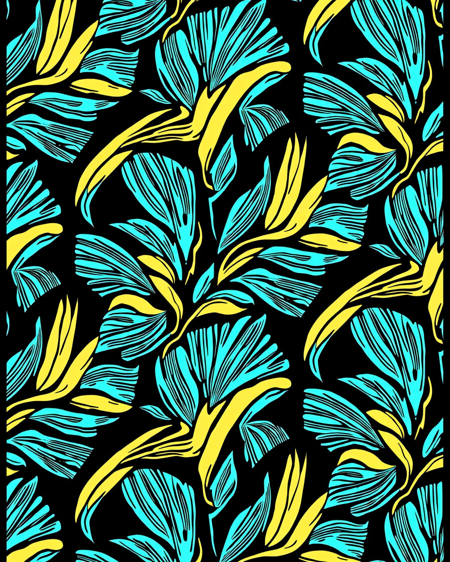 Bold Teal Yellow Tropical Leaves Rug