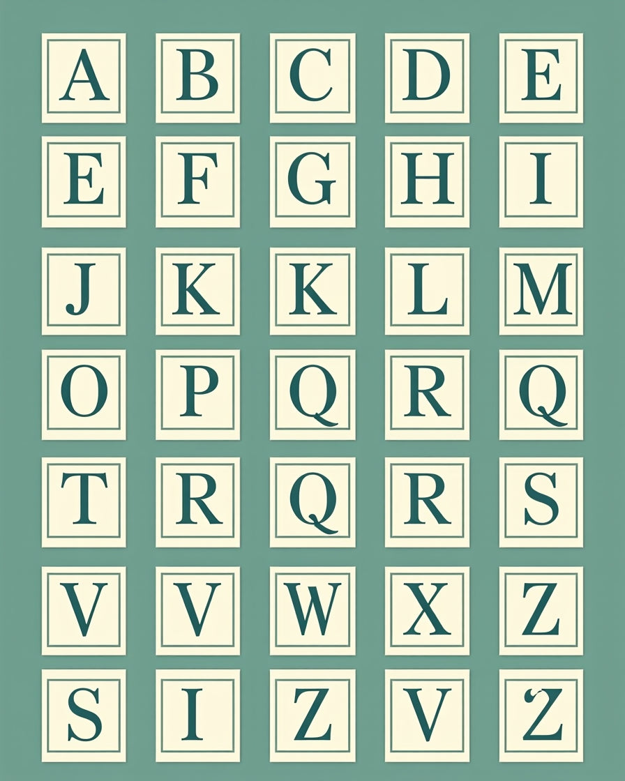 Alphabet Grid Teal Ivory Classic Squares Rug
