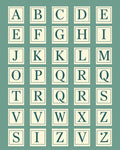 Alphabet Grid Teal Ivory Classic Squares Rug