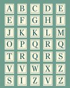 Alphabet Grid Teal Ivory Classic Squares Rug