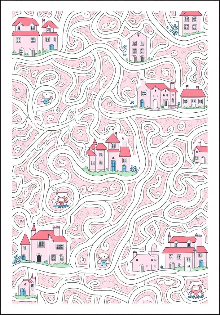 Pink Village Maze Abstract Rug