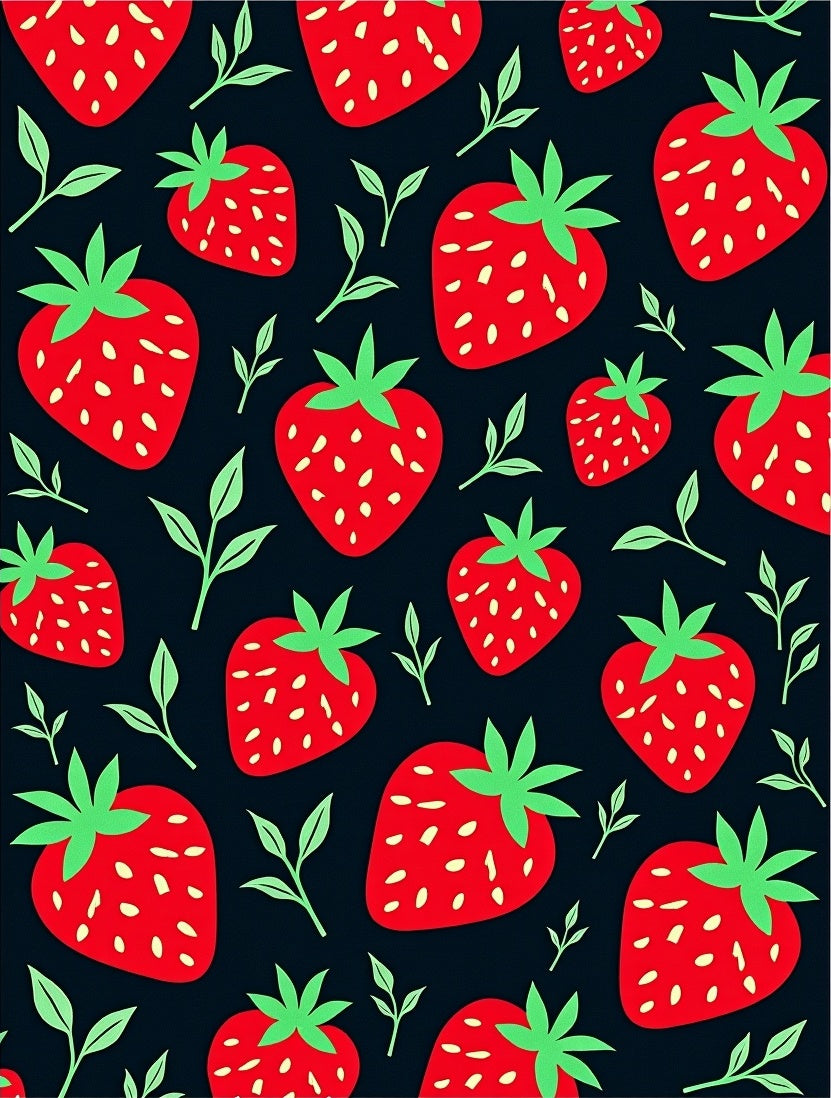 Red Strawberry Garden Black Rug