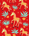 Red Giraffe Jungle Foliage Scene Rug