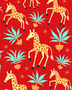 Red Giraffe Jungle Foliage Scene Rug