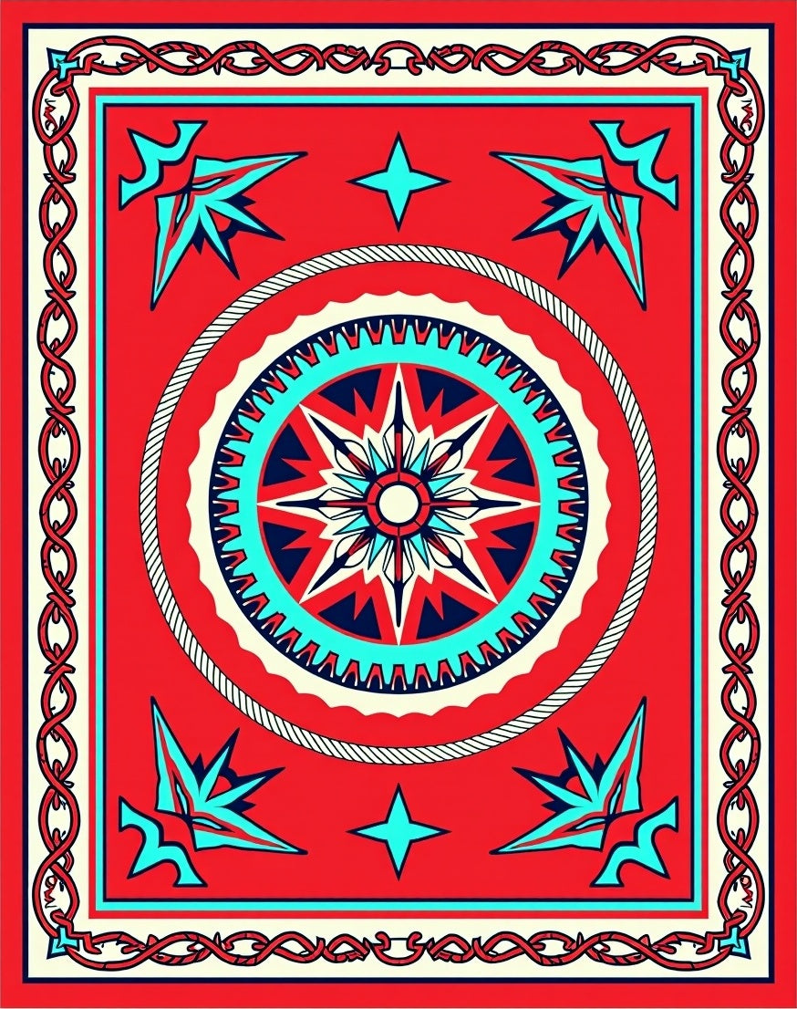 Crimson Nautical Compass Star Rug