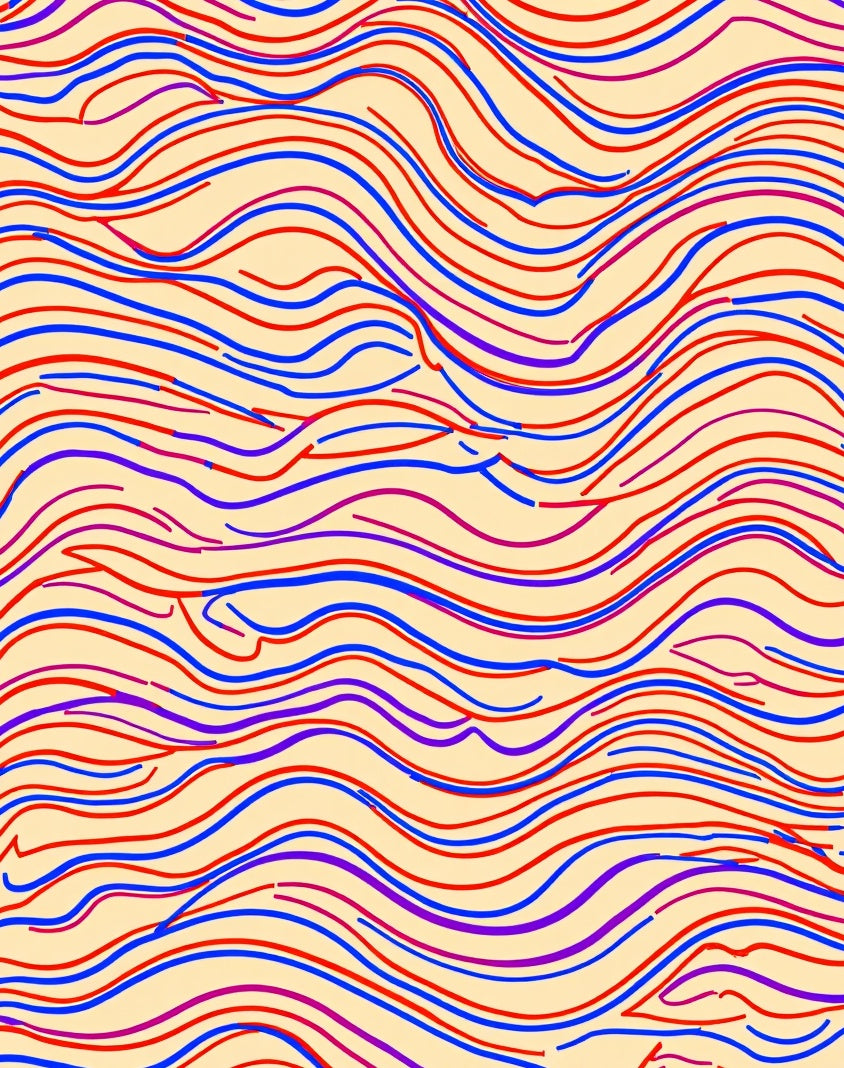 Crimson Blue Wavy Line Abstract Rug