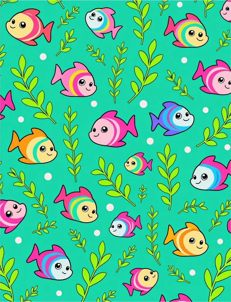 Aqua Fish Plants Cute Cartoon Rug