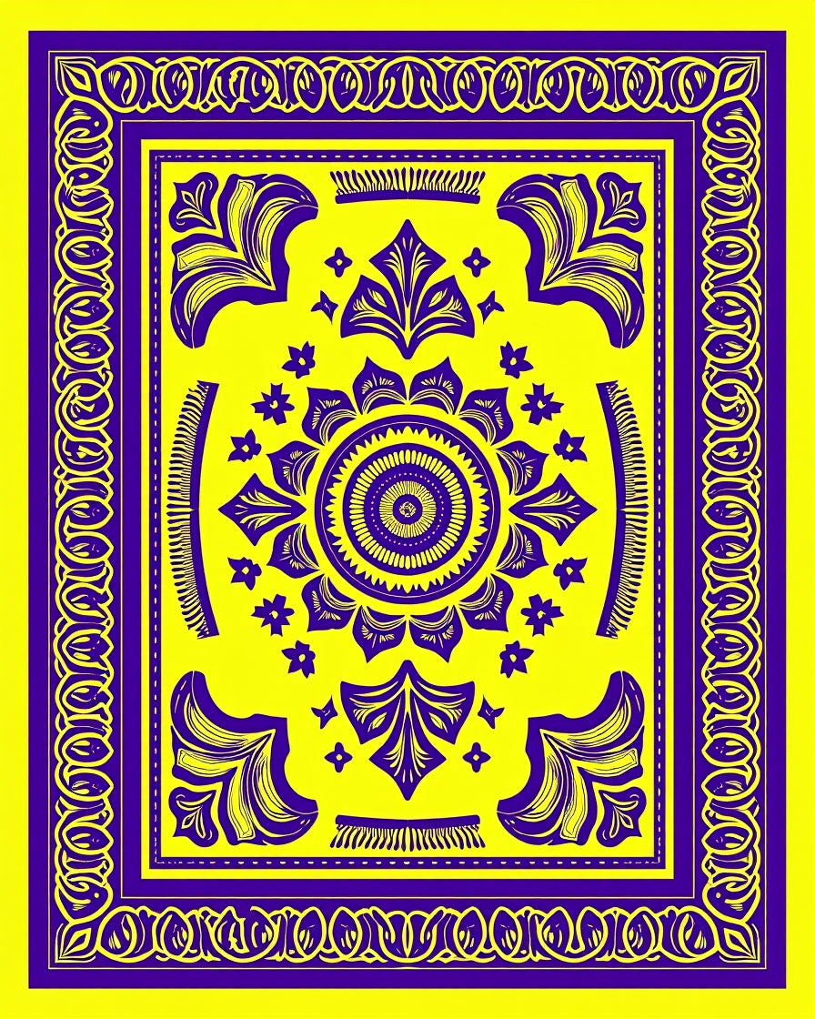 Vibrant Yellow Purple Floral Medallion Rug