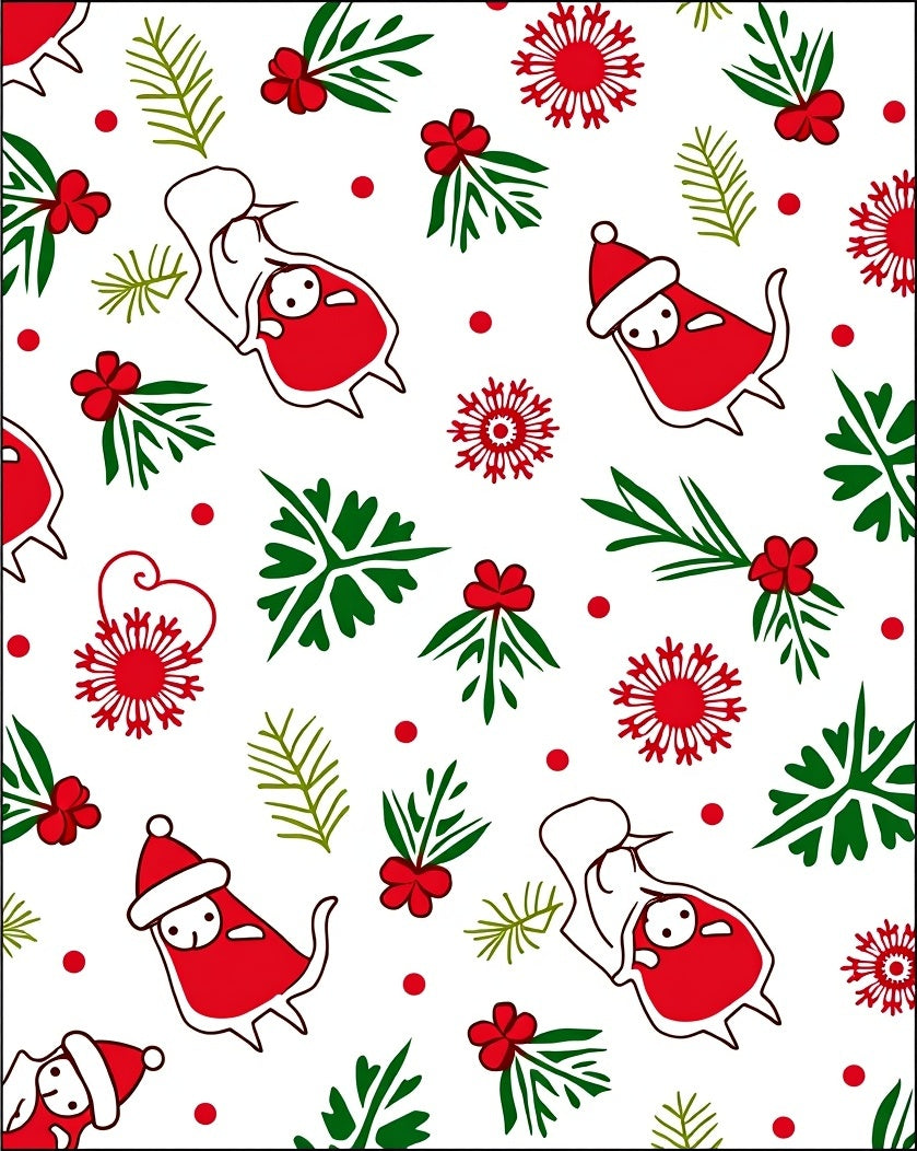 Festive Red Christmas Character Holly Snowflakes Rug