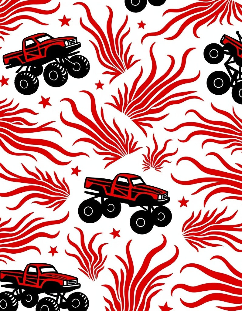 Red Monster Truck Fire Burst Rug