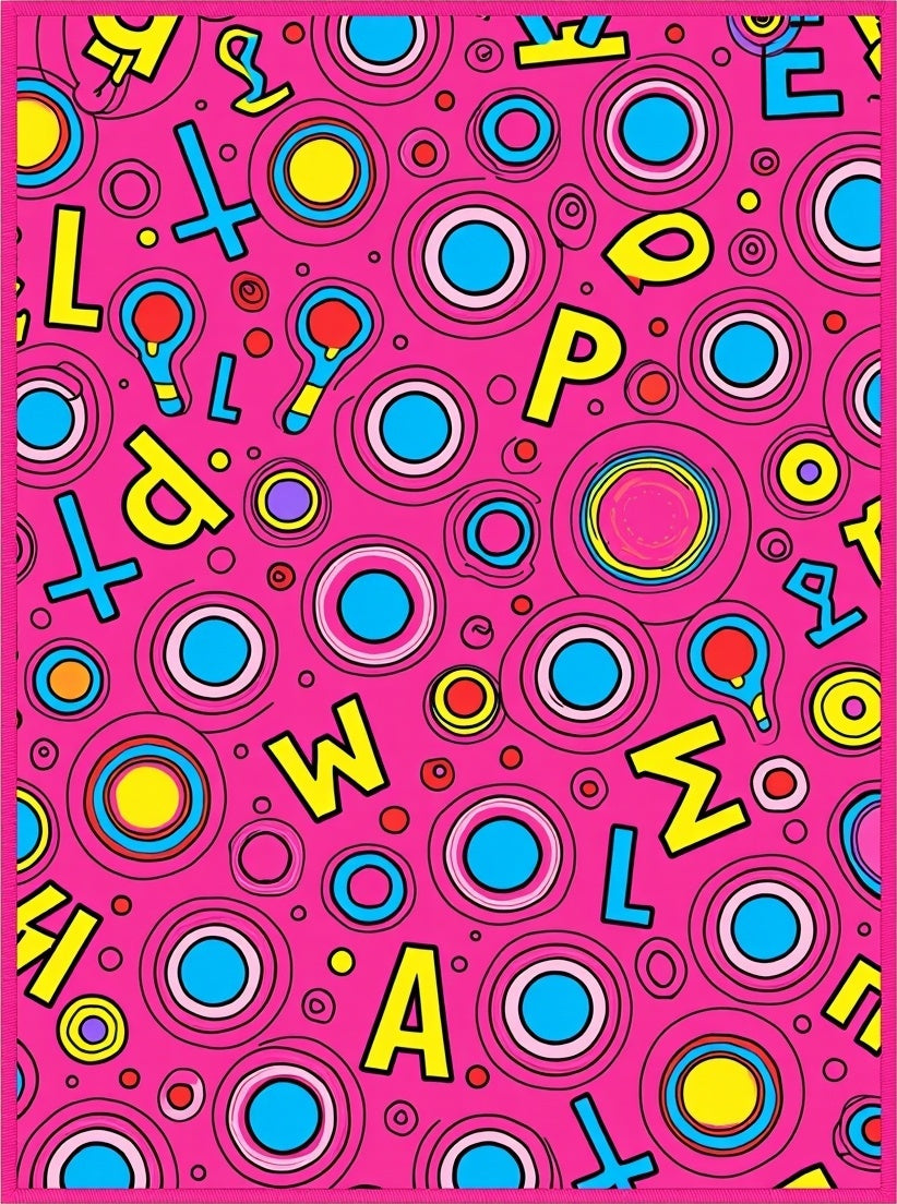 Vibrant Pink Alphabet Circle Collage Rug
