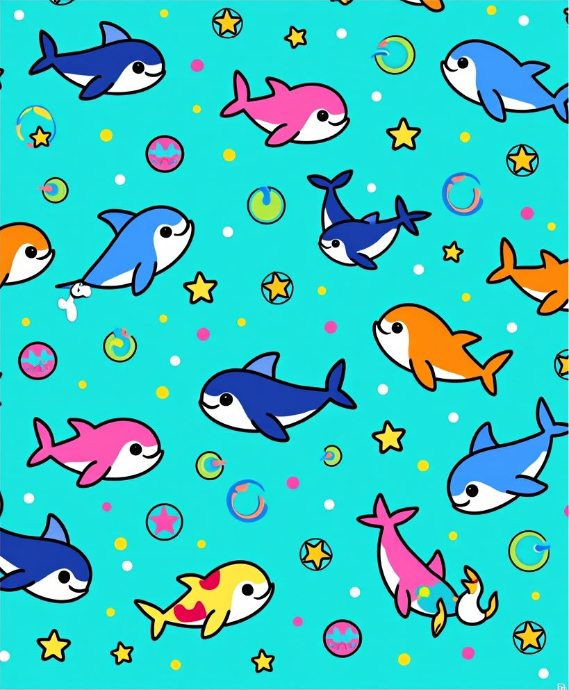 Playful Dolphins Colorful Bubbles Stars Rug