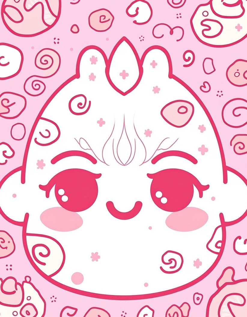 Cute Pink Kawaii Swirls Character Rug