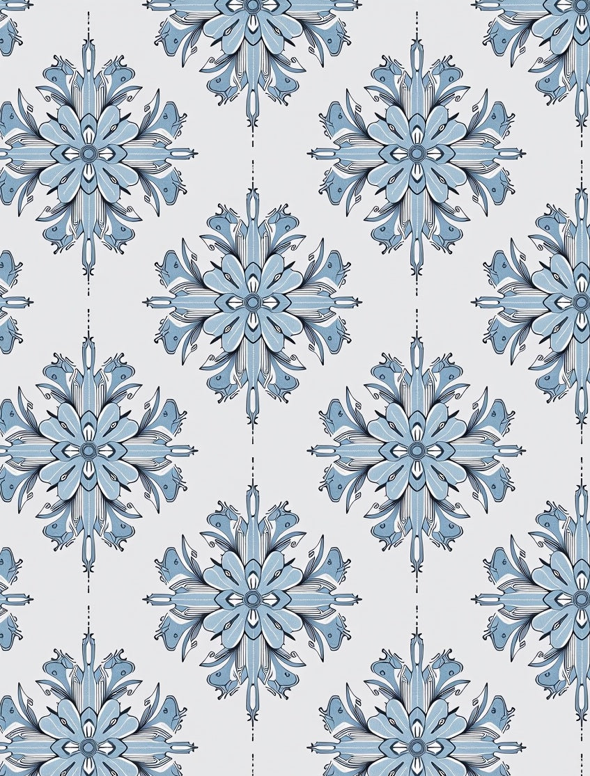 Light Blue Floral Medallion Arrangement Rug